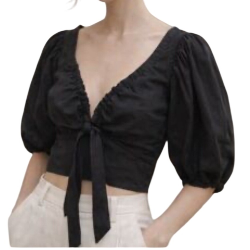 Abercrombie & Fitch Black Puff Sleeve‎ Babydoll Top Smocked Medium Dark Coquette